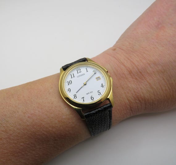 Vintage watch / Citizen watch / white dial Gold  dress watch / gold Quartz watch / gents Gold Plated  Dress Watch / Gift for him (v20)