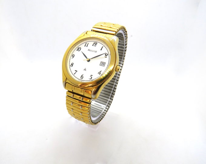 Vintage gents watch / expandable dress watch / gold Quartz watch / white dial / mens Watch / watch / Swiss  / watch / gift for him