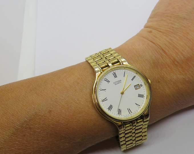 Vintage citizen gold plated watch / quartz watch / retro watch / gents watch uk  / vintage mens / watch (B24)