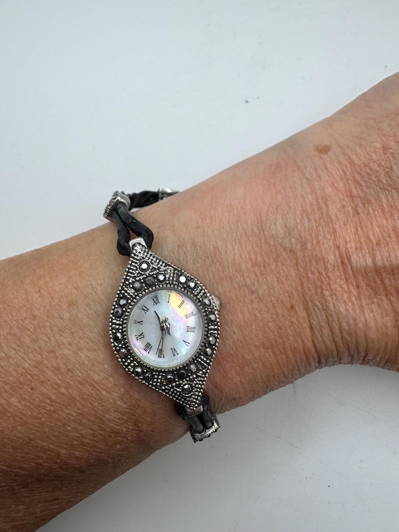 Vintage Marcasite Watch, Teardrop Ladies Watch, Mother of Pearl Dial Watch, Art Deco Style Watch, Vintage Jewellery (c22)