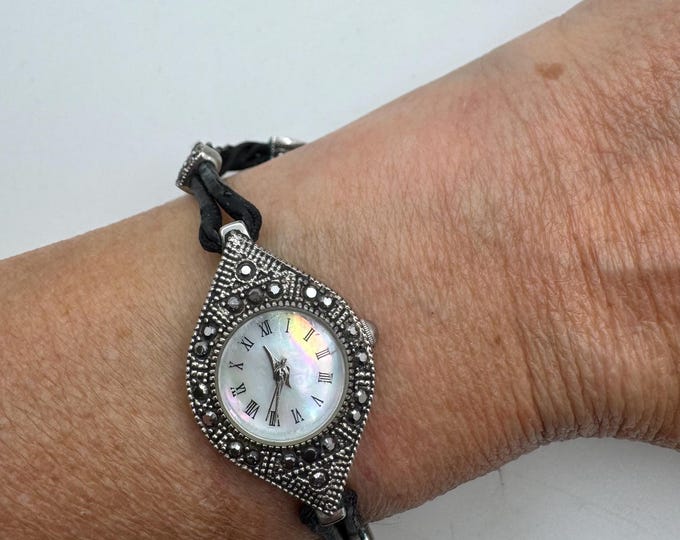 Vintage Marcasite Watch, Teardrop Ladies Watch, Mother of Pearl Dial Watch, Art Deco Style Watch, Vintage Jewellery (c22)