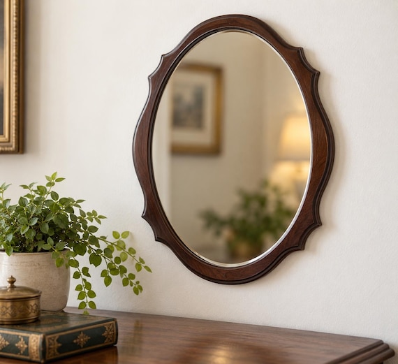 VINTAGE dark wood mirror / Retro Scandinavian Teak / Dark wood Framed Mirror / 1960s / retro home decor / vintage mirror / retro teak /
