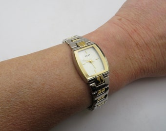 Vintage square watch / gold two tone Quartz watch / 6.5" and 7.4" wrist watch /  Womens Watch / watch / Swiss  / watch / gift (h28)