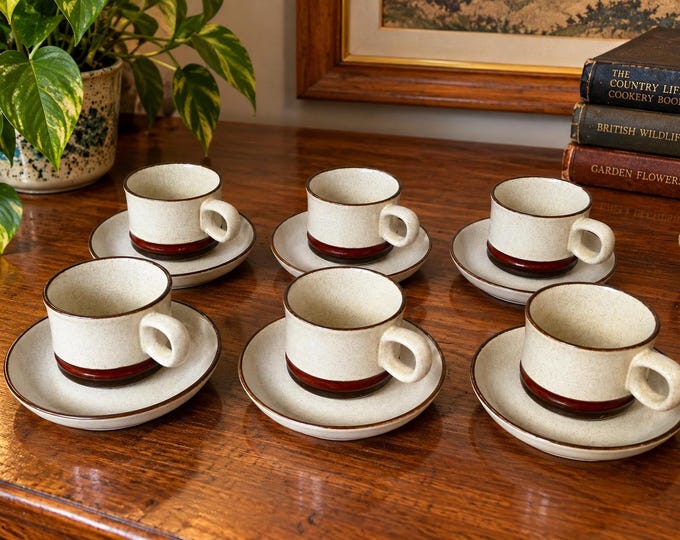 Vintage Denby Stoneware Espresso Cup Set, Potter's Wheel, Made in England
