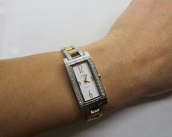 Vintage Tank watch  / diamond elvi dress watch /  two tone /  Quartz watch / Ladies Dress Watch /  womans Watch /  Gift for her