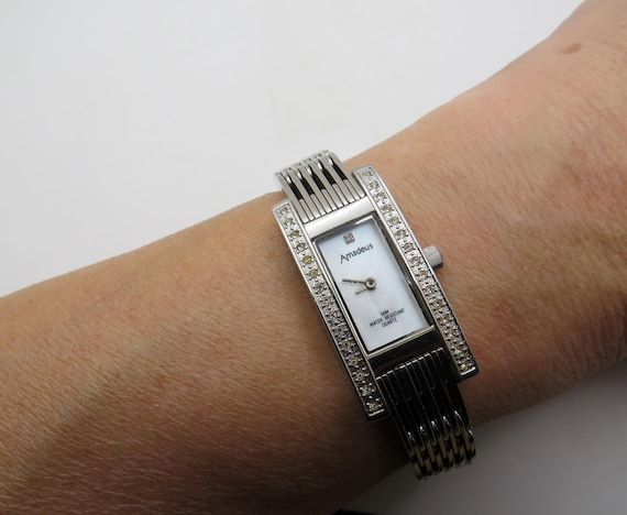 Vintage diamond watch / Rectangle jewel watch / Ladies Dress Watch / 7.6" wrist size  Watch /  Gift for her (k27)