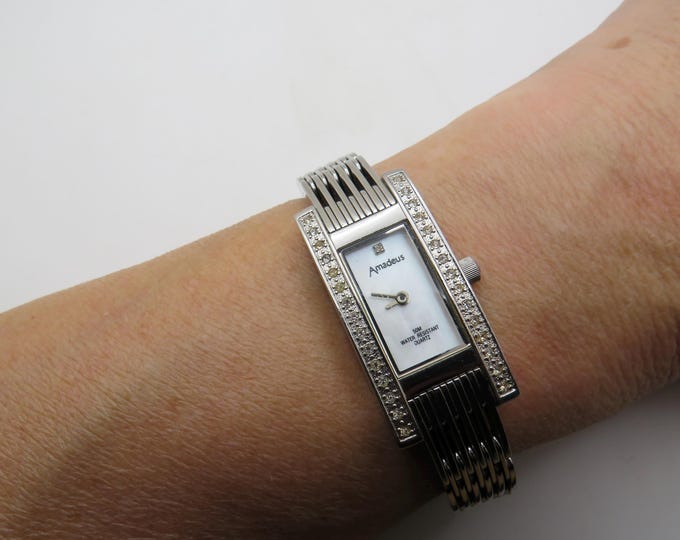 Vintage diamond watch / Rectangle jewel watch / Ladies Dress Watch / 7.6" wrist size  Watch /  Gift for her (k27)