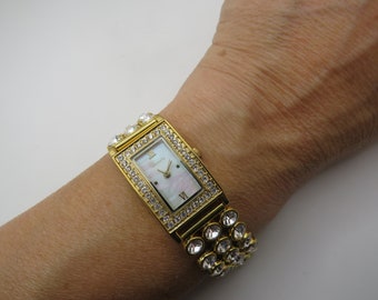 Vintage tank watch / gold watch / dazzle  / Ladies square Watch / womens diamond Watch / Gift for her (t17)