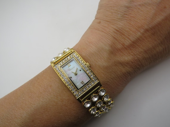 Vintage tank watch / gold watch / dazzle  / Ladies square Watch / womens diamond Watch / Gift for her (t17)