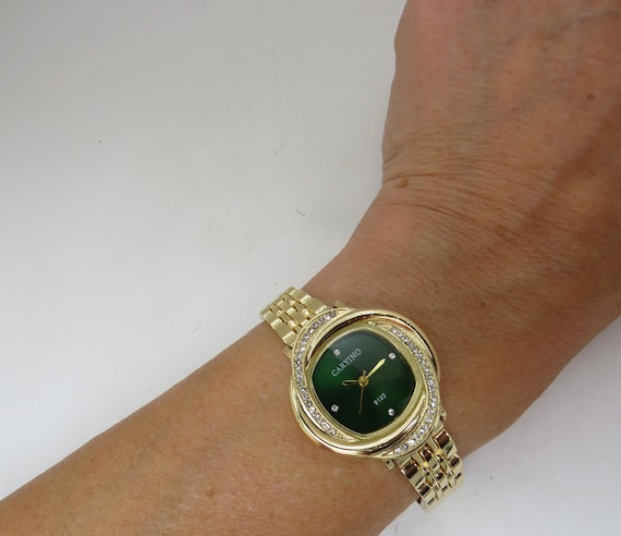 Vintage Green Dial Ladies Watch: Gold Plated Bracelet, Classic Style (BB14)