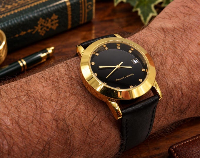 Vintage dress date gold watch / quartz watch / diamond dial watch / vintage gents Watch / watch / vintage sport  / watch / mens watch