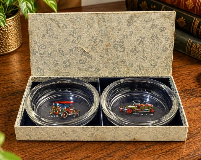 Vintage Rolls Royce Glass Ashtrays, Bar Bowls (Set of 2)
