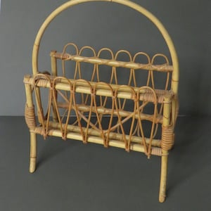 Rattan Magazine Rack. Circa 1950 mid century / magazine rack / wire magazine rack / classic retro atomic /  magazine rack vintage