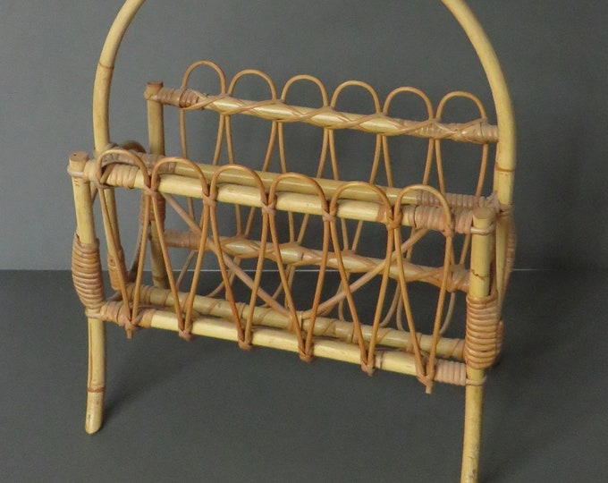 Rattan Magazine Rack. Circa 1950 mid century / magazine rack / wire magazine rack / classic retro atomic /  magazine rack vintage