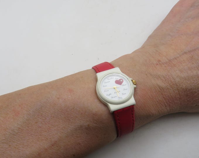 Heart  time Swiss watch / funky red leather strap / y18
