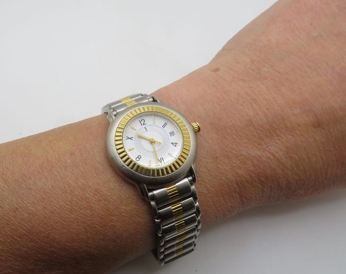 Vintage YSL watch / designer watch / Swiss watch / 6" wrist /   stainless steel Watch / womens Watch /  Gift for her (e8)