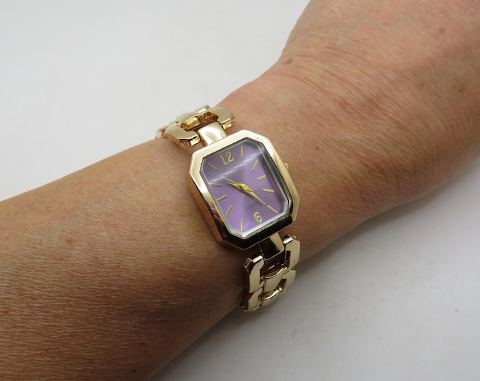 Vintage Gold Plated Ladies Watch: purple Dial, 7.2" Wrist (BB22)