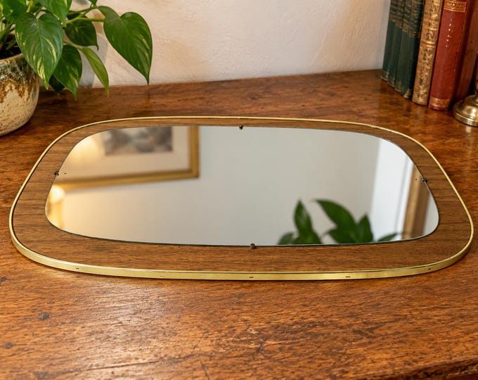 Vintage Formica mirror /  Danish / Mid Century / teak style Formica   / GERMANY / teak Framed Mirror 1960s / West Germany