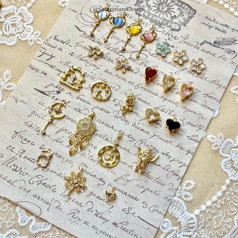 Antique 18K Gold Plated Copper Charms Heart, Flower, Moon, Star — free download