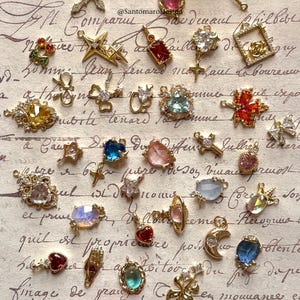 18k Gold Plated Charms | Small Gold Pendants for Necklace Bracelet Anklet | 38 Unique DIY Jewelry Making Charms | Cubic Zirconia & Crystal