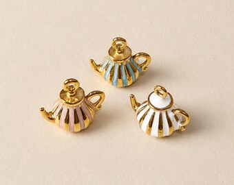 Teapot Charm, 18K Gold Plated Stainless Steel Enamel Tea Kettle Pendant, Mini Tea Party Charm for Jewelry Making