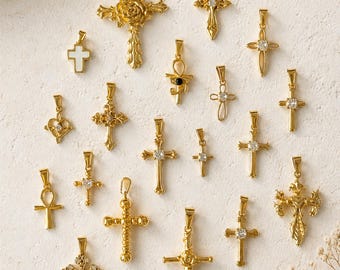 24K Gold Cross Pendant | Stainless Steel Religious Charm | Vintage Christian Cross Necklace Pendant | Gold Cross Charm