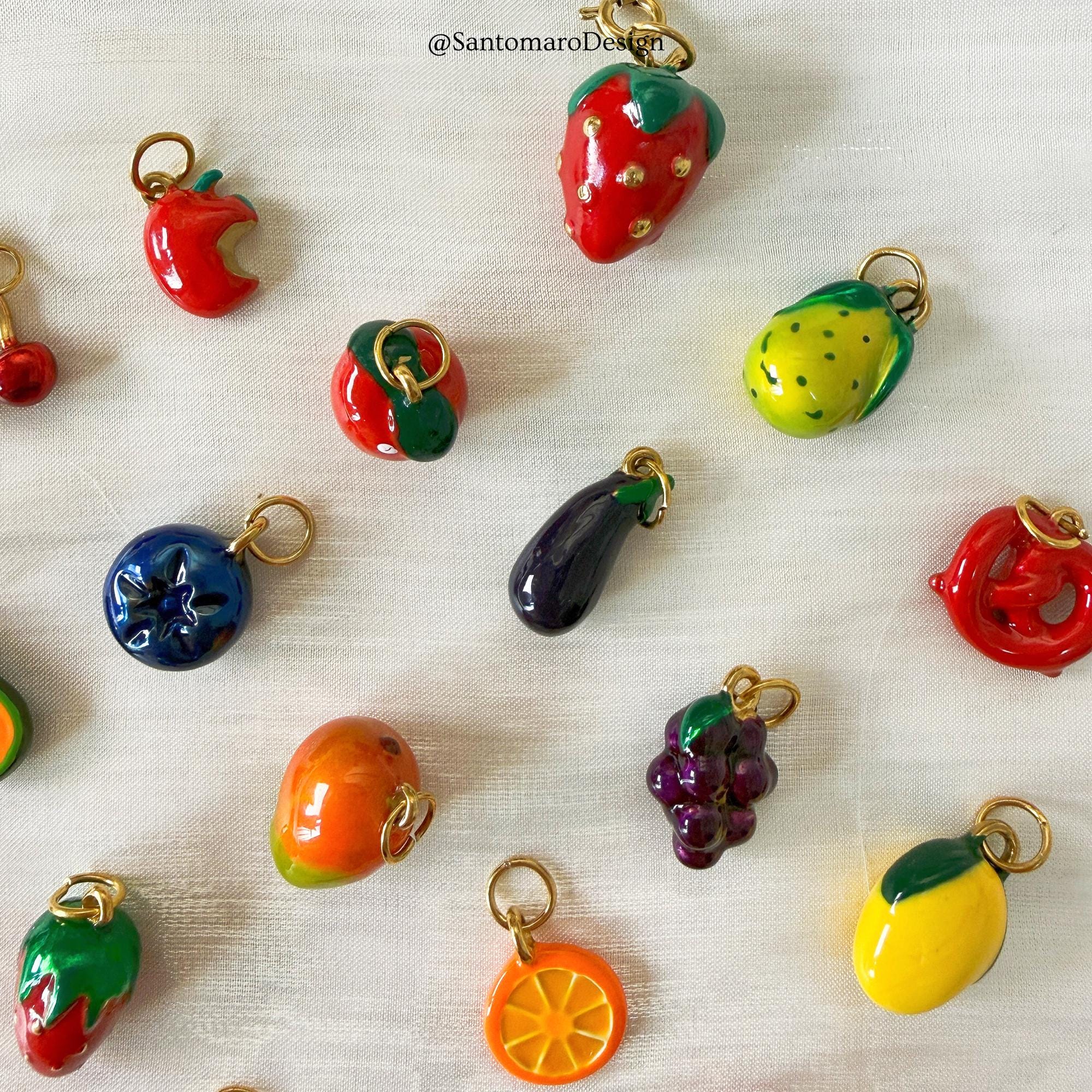 18K Gold Enamel Fruit Charms | Stainless Steel Food Pendants | Cherry ...