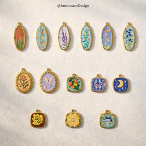 Vintage blom-berlock, fjärilsmåne-svamp-naturhänge för smyckestillverkning, 18K guldpläterat rostfritt stål-berlockhänge