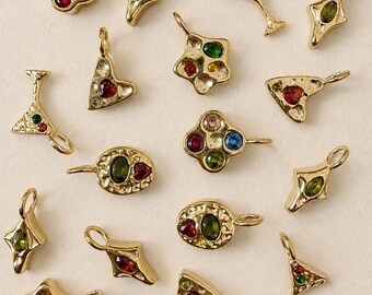 18K Gold Plated Stainless Steel Charms, Colorful CZ Pendant, Vintage Heart Star Clover Martini Charms, Jewelry Making Supplies