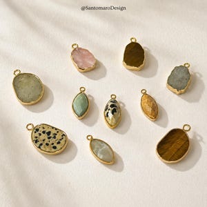 Anhänger aus Naturstein, goldgerahmter Kristallanhänger für Halsketten, Armbänder und DIY-Schmuck, Rosenquarz-Tigerauge-Amazonit-Jaspis-Anhänger