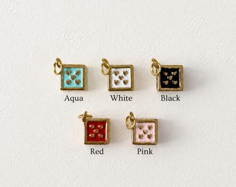 Lucky Dice Charm Pendant, 18K Gold Plated Stainless Steel Cube Charm, Colorful Enamel Dice Necklace Charm, Poker Casino Bag Charm Gift
