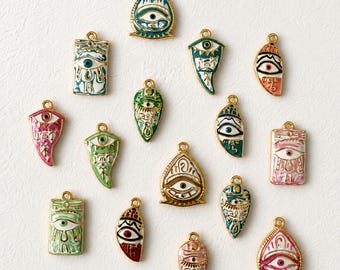 Evil Eye Charms, Eye of Horus Enamel Pendants, 18K Gold Plated Stainless Steel Jewelry Making Supplies, Unique Journal Charm