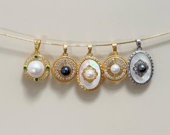 Vintage Natural Pearl Pendant Charm, Gold Plated Pearl Drop, Freshwater & Saltwater Pearl, Mother of Pearl Jewelry Finding, DIY Necklace