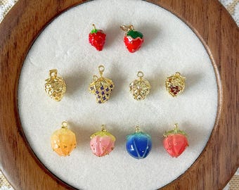 Wisiorek z zawieszką truskawkową, zawieszka z owocami z emalii i żywicy, zawieszka kawaii kokietka do naszyjnika, bransoletki DIY, zawieszka do torebki na telefon