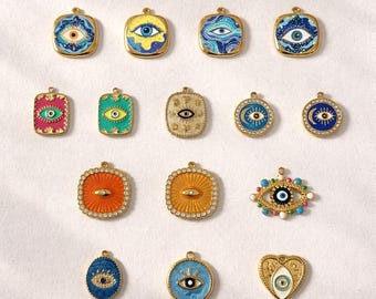 18K Gold Stainless Steel Evil Eye Charm, Enamel Eye Pendant, Blue Protective Eye Charm, Jewelry Making Pendant, Necklace Bracelet Charm