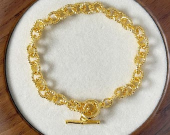 14K Gold Plated Charm Bracelet Chain | Toggle Clasp | DIY Jewelry Supplies