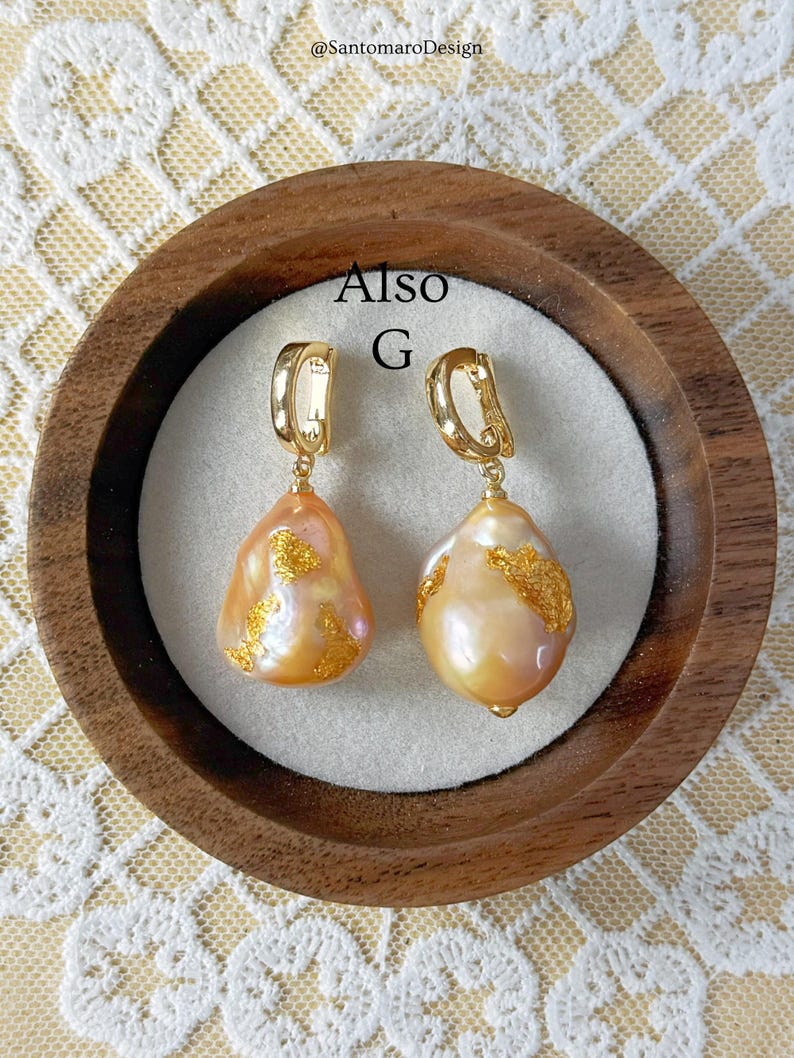Freshwater Pearl Charm, Baroque Pearl Pendant, Gold Tone Clip On Charm, Handmade Gold Leaf Pearl, DIY Necklace Bracelet Jewelry Charm image 12