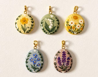 Hand Painted Clay Flower Charm, Floral Necklace Pendant, Daisy Lavender Forget Me Not Lily of the Valley, Journal Bag Charm