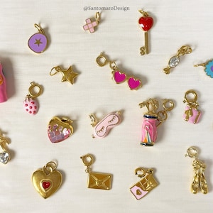 Kawaii Girly Charms | 18K Gold Stainless Steel Cute Pendants | Pink Enamel Charms for Bracelets & Necklaces | DIY Jewelry Supplies