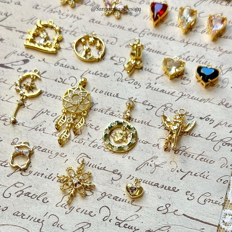 Antique 18K Gold Plated Copper Charms Heart, Flower, Moon, Star — free download