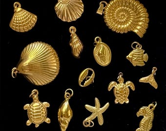 18K Gold Stainless Steel Ocean Charms | Seashell, Starfish, Turtle, Seahorse, Fish, Crab, Mermaid Tail Pendants | DIY Jewelry Making Supply