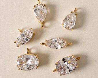 Clear Cubic Zirconia Charms, 14K Gold Plated Copper Pendants and Jewelry Connectors
