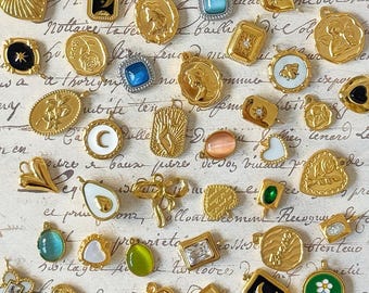 18K Gold Stainless Steel Charms | Enamel, Mother of Pearl & Gemstone Pendants | Waterproof Charms for Necklace Bracelet Earrings DIY Jewelry