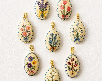 Hand-Painted Clay Floral Pendant Charm with Openable Clasp, Choice of 8 Flowers
