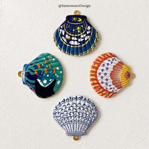 Colorful Seashell Charm, 18K Gold Plated Stainless Steel Shell Pendant, Ocean Jewelry Making Supply