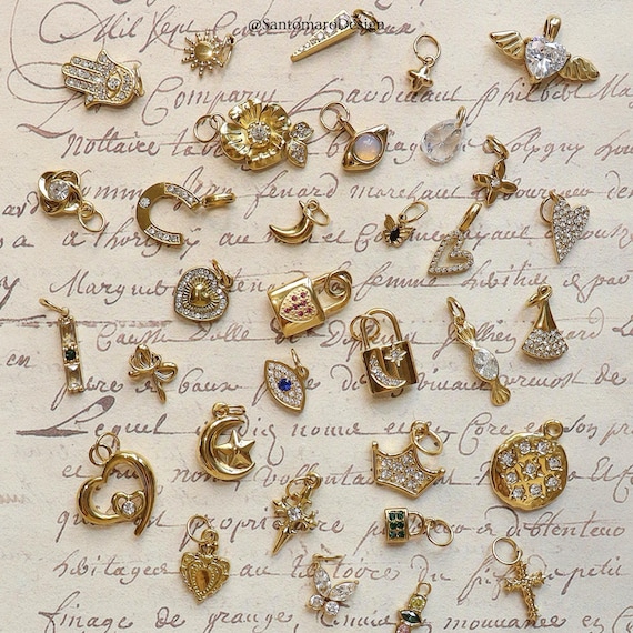 18k Gold Stainless Steel Charms, Dainty Heart, Lock, Evil Eye, Hamsa, Star, Cross, Moon Charms for DIY Jewelry Making, Non-Tarnish Pendants