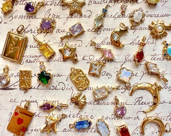 Antique 18K Gold Plated Charm Pendants – Dainty Pendants for DIY Jewelry Making | Necklace, Bracelet & Earring Supplies, Colorful Charms