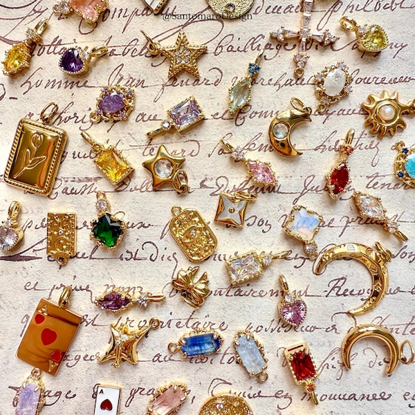 Antique 18K Gold Plated Charm Pendants – Dainty Pendants for DIY Jewelry Making | Necklace, Bracelet & Earring Supplies, Colorful Charms