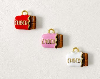 Chocolate Bar Charm, 18K Gold Plated Stainless Steel Enamel Pendant, Cute Food Charm, Sweet Candy Charm for DIY Jewelry Making