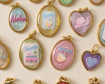 Handmade Coastal Cowgirl Charms, 18K Gold Plated Resin Pendants, Tropical Beach Jewelry Making Supplies